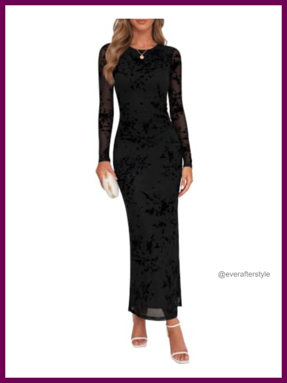 Women's Mesh Formal Cocktail Maxi Dress Long Sleeve Ruched Wedding Guest